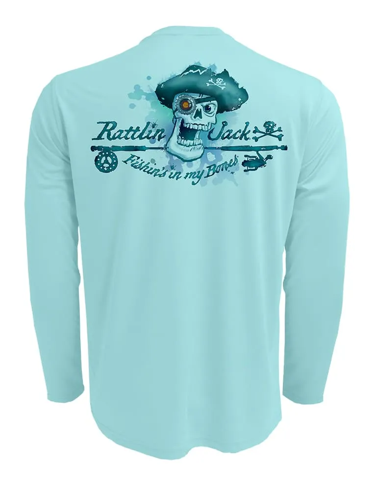 Men's Skull Logo Fishing Shirt with UPF 50 by Rattlin Jack | Long Sleeve | UV Protection | Performance Polyester Rash Guard |