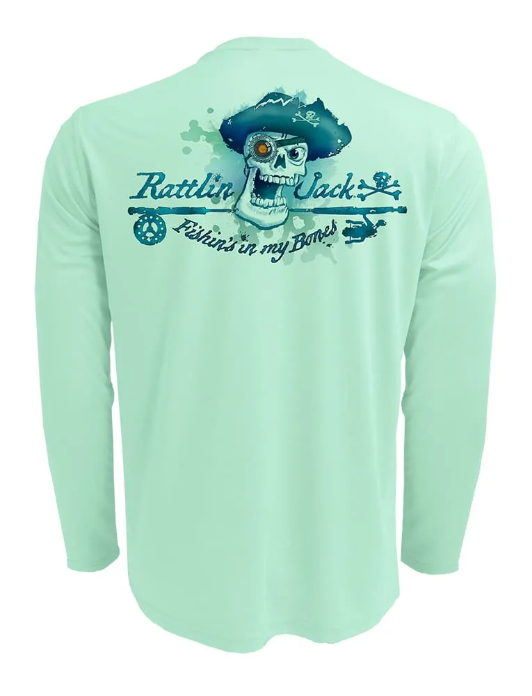 Men's Skull Logo Fishing Shirt with UPF 50 by Rattlin Jack | Long Sleeve | UV Protection | Performance Polyester Rash Guard |