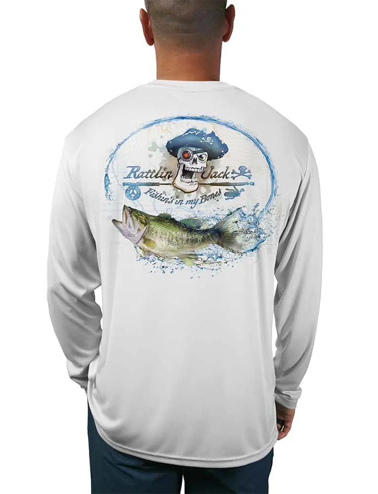 Men's UV Skull Logo Bass Fishing Shirt by Rattlin Jack | Long Sleeve | UPF 50 Sun Protection | Performance Polyester Rash Guard |