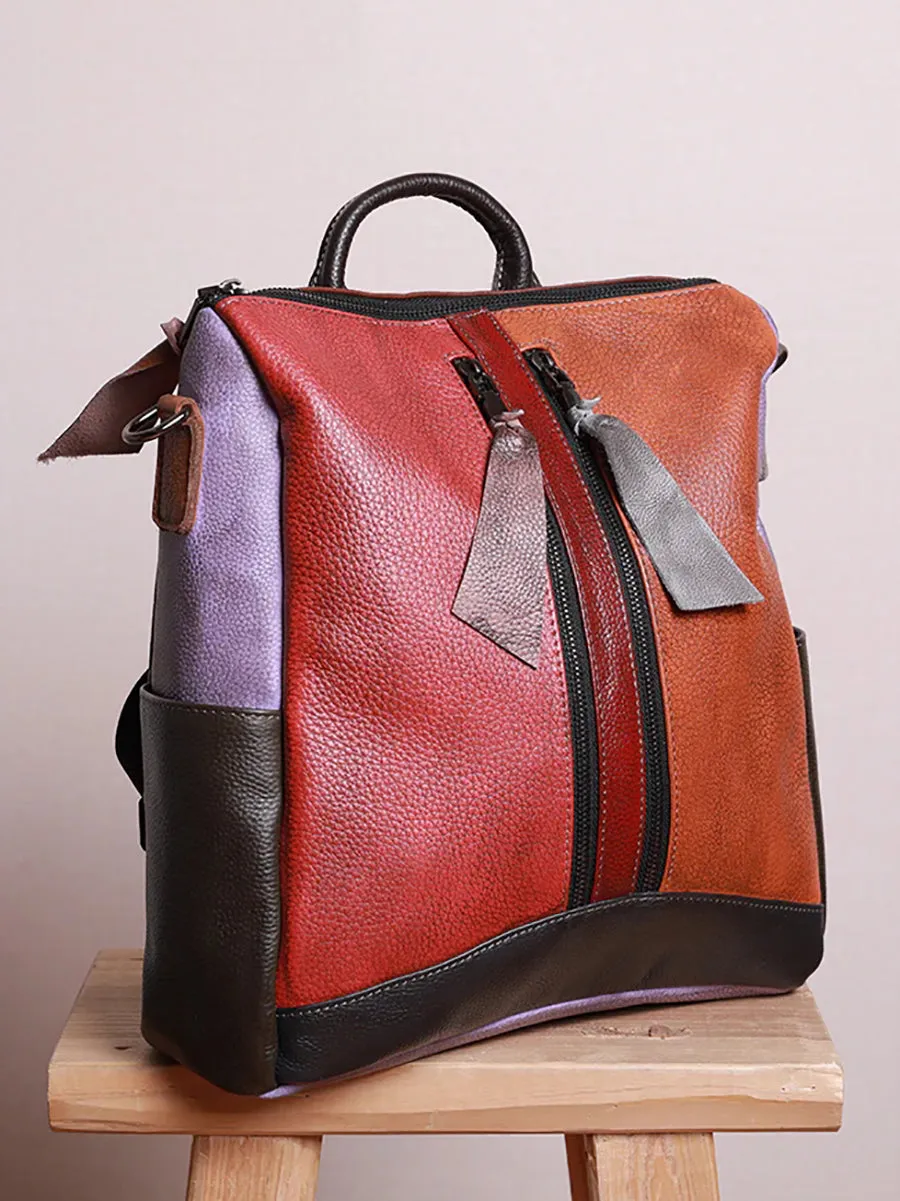 Multicolor Women Leather Zipper Backpack