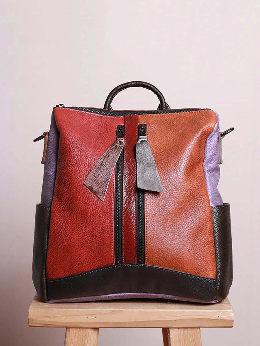 Multicolor Women Leather Zipper Backpack