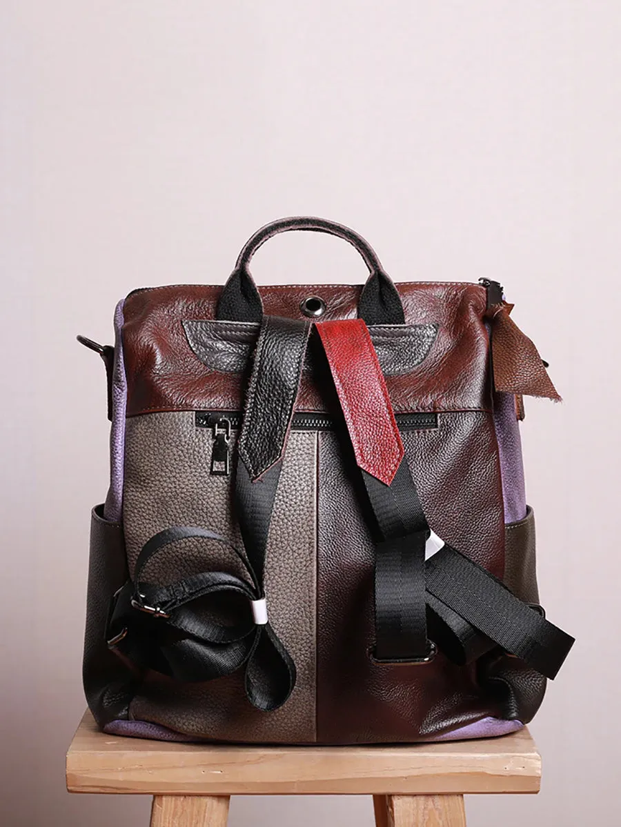 Multicolor Women Leather Zipper Backpack