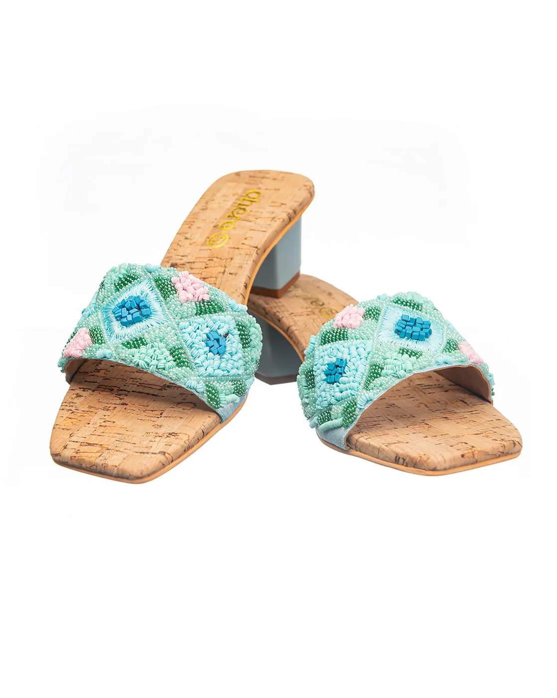 Ocean Hues Embellished Block Heels for Women