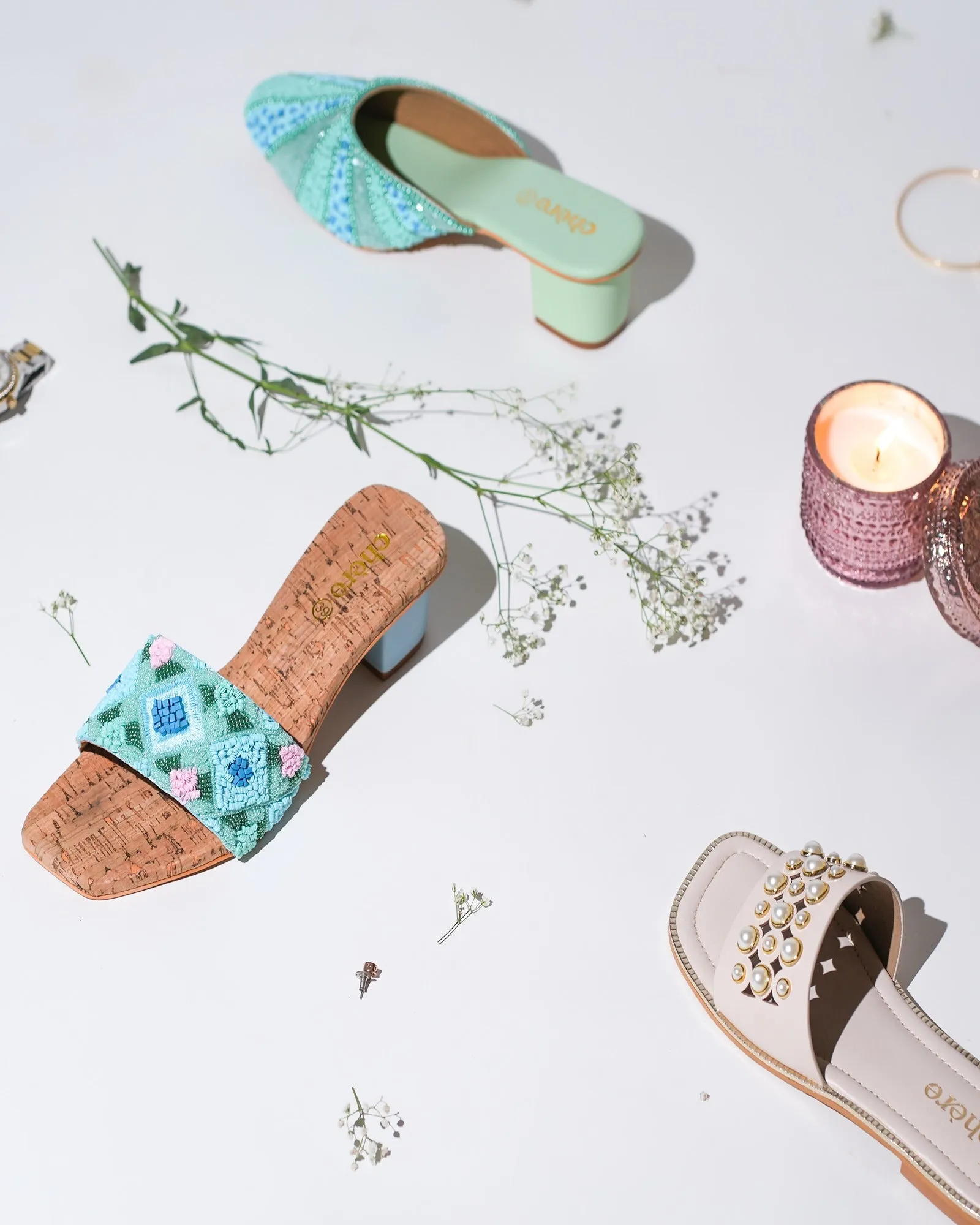 Ocean Hues Embellished Block Heels for Women