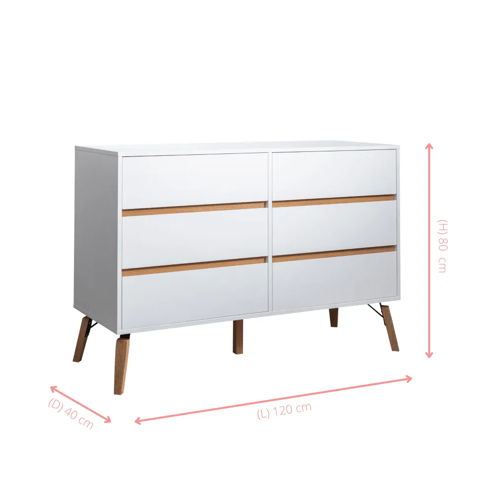 Otto Chest of Drawers 6 Drawer in Classic White