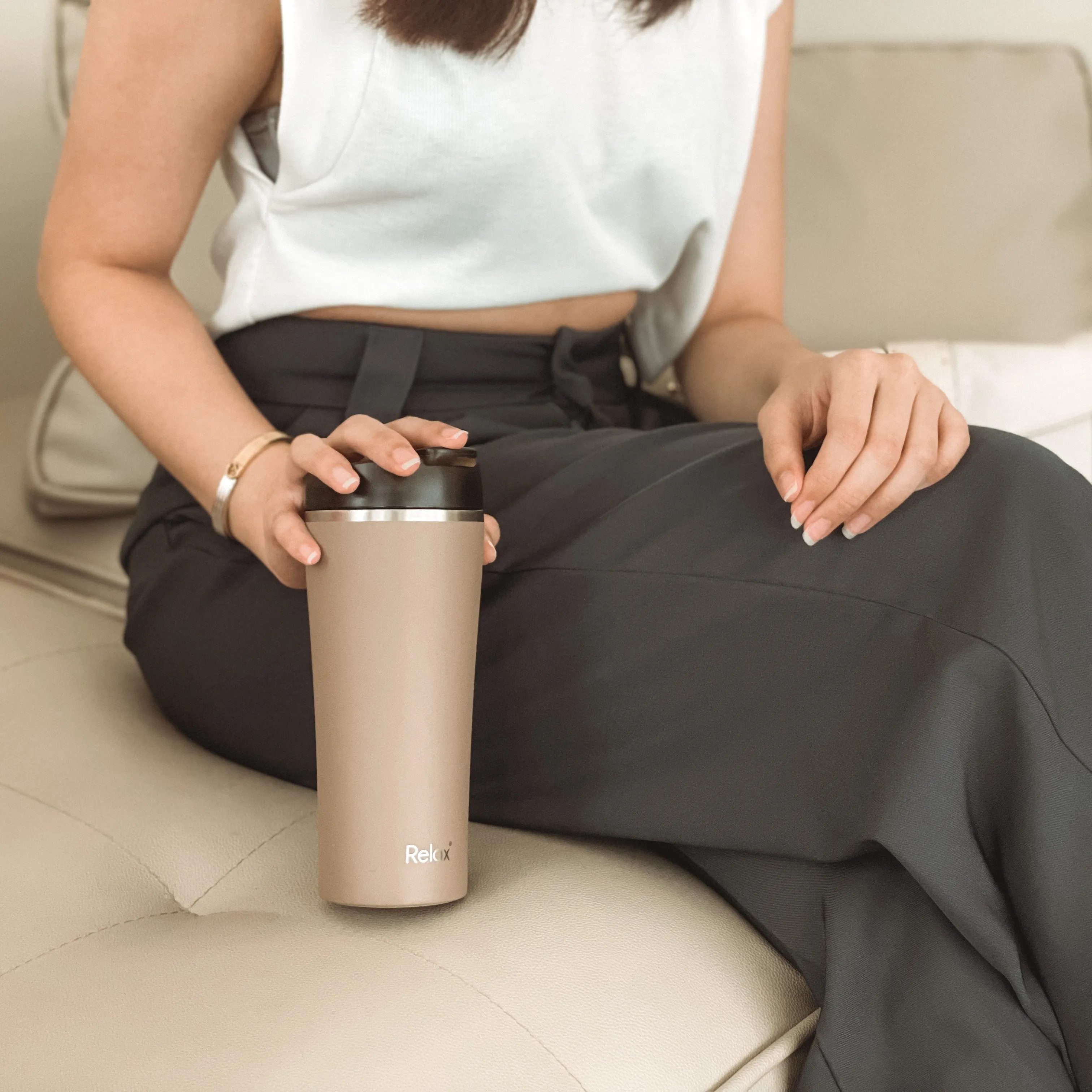 RELAX 480ML EXECUTIVE STAINLESS STEEL THERMAL TUMBLER - TAUPE