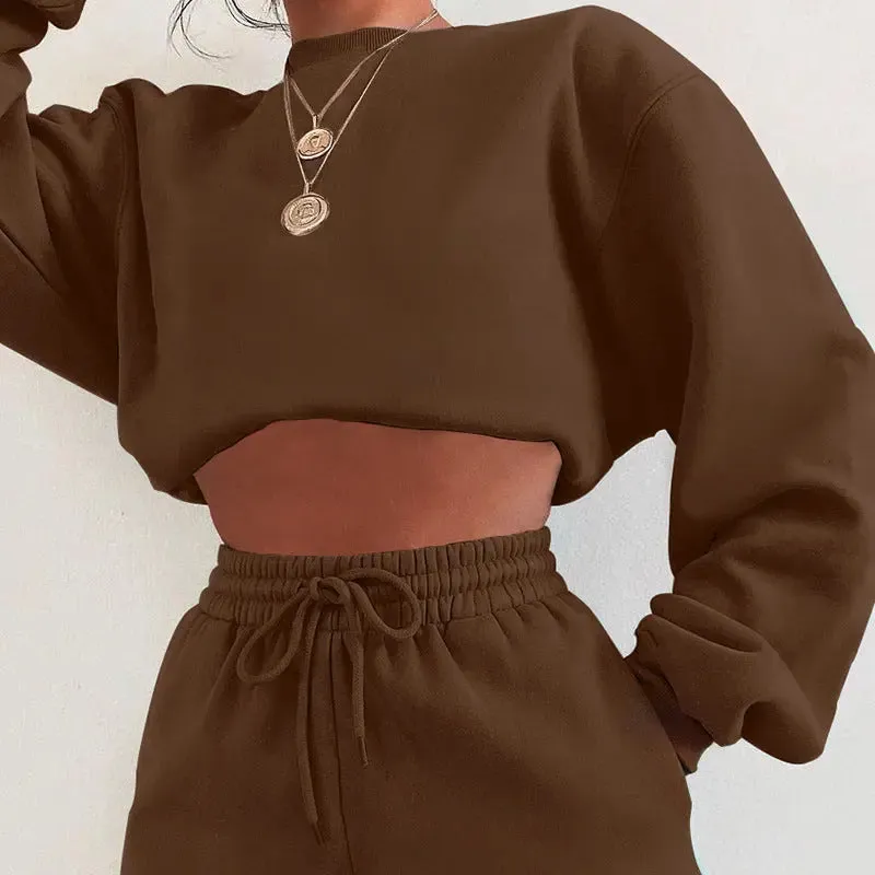 Round Neck Pullover Sweatshirt Shorts Suit