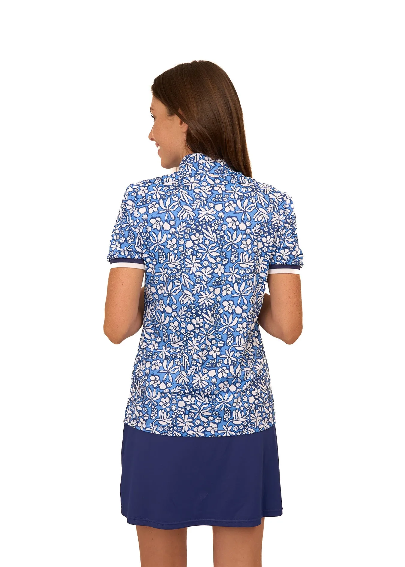 Seaside Floral Short Sleeve Collared 1/4 Zip