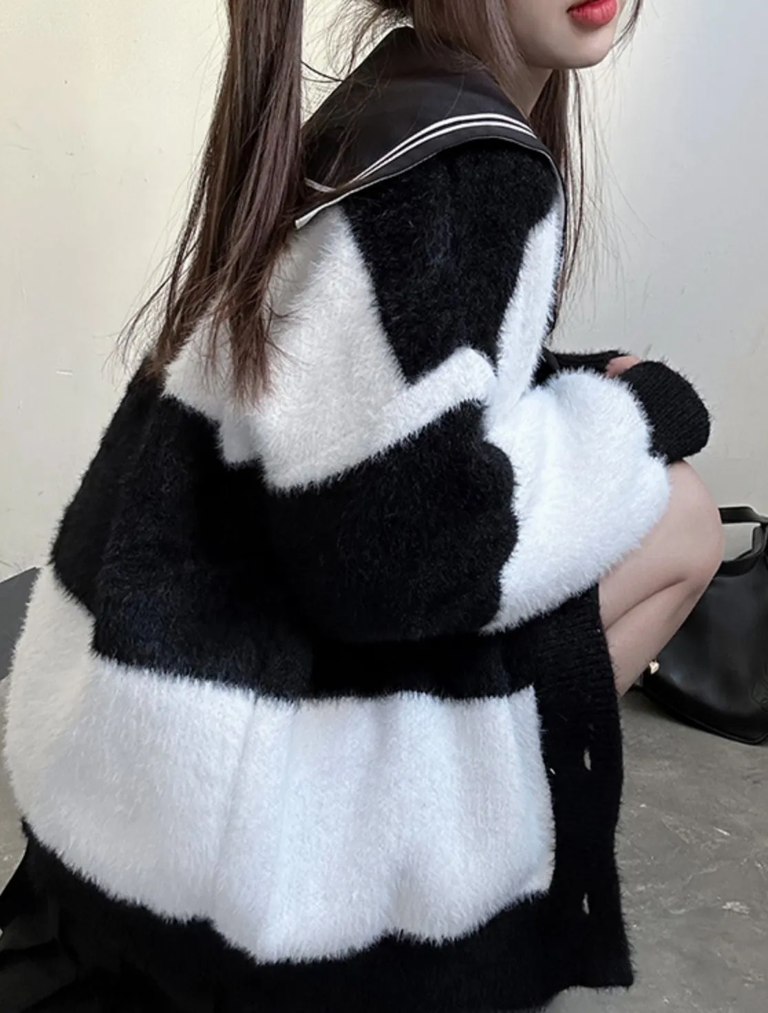 Striped Black and White Cozy Knit Cardigan