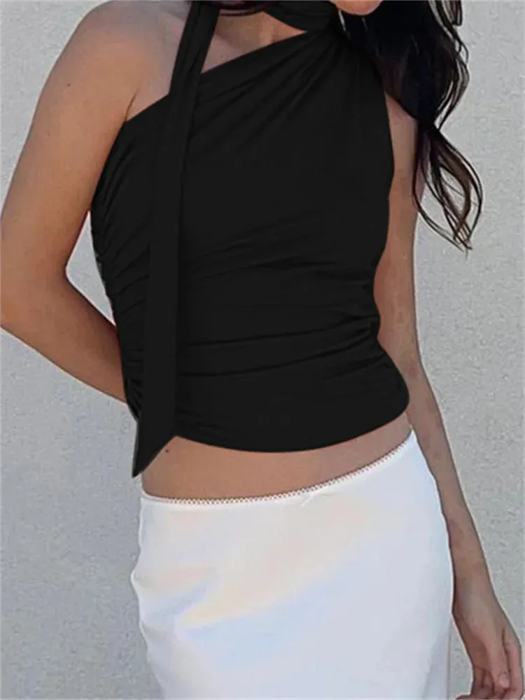 Tassels Y2K Halter Sleeveless Slim Fit Off Shoulder Cropped Mini Vest Aesthetic Summer 2024 New Crop Top