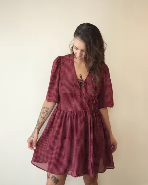 Tie String Wrap Dress, Wine