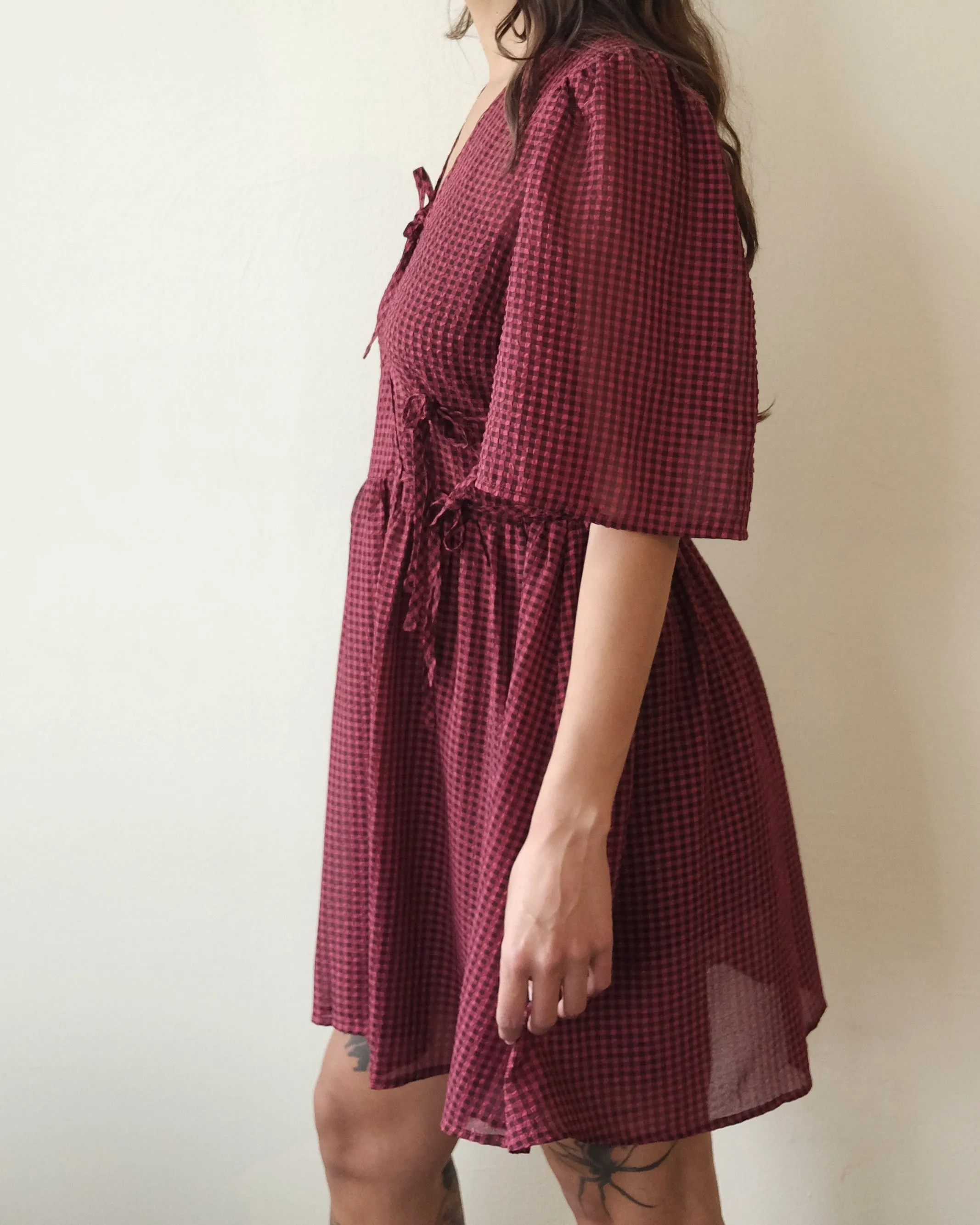 Tie String Wrap Dress, Wine