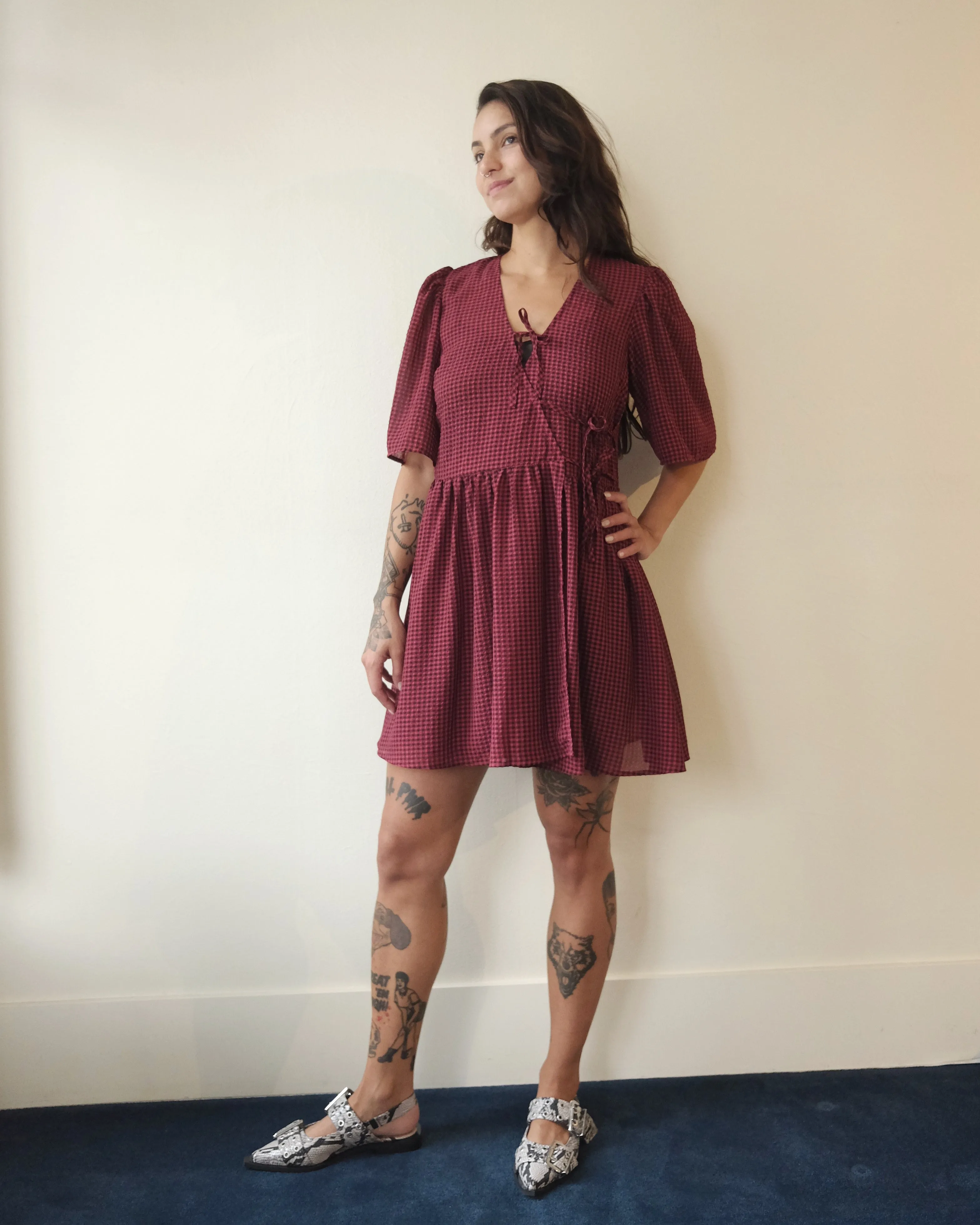 Tie String Wrap Dress, Wine