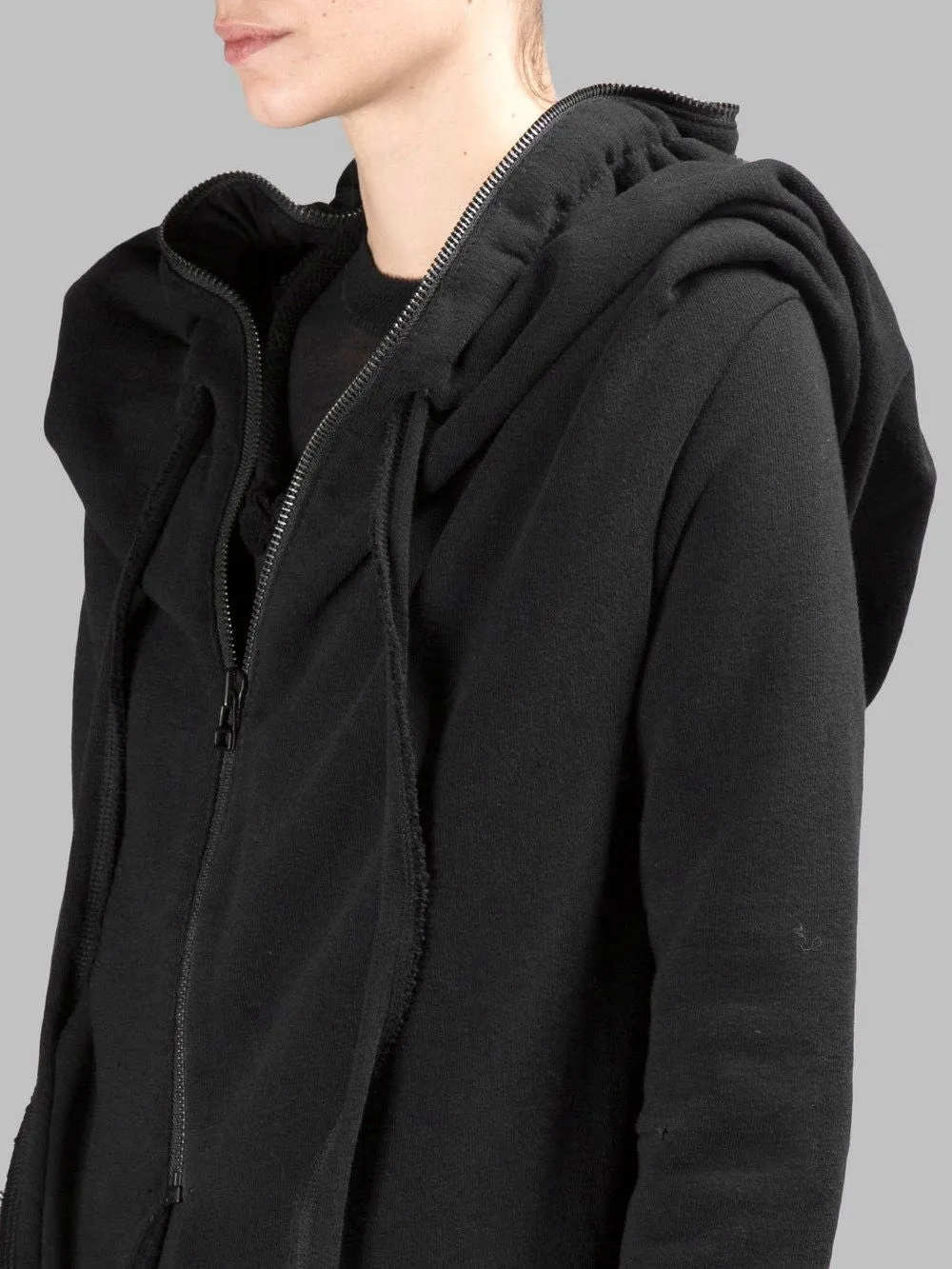 Women Asymmetric Raw Cut Seam Detail Sweaters Hoodie Zipped Side Pockets