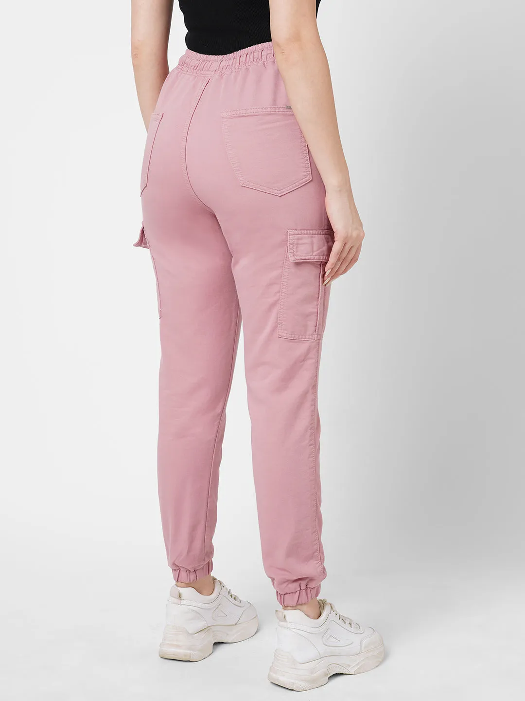 Women Dusty Pink High Rise Denim Jogger