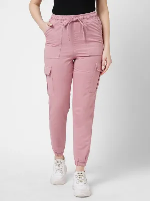 Women Dusty Pink High Rise Denim Jogger