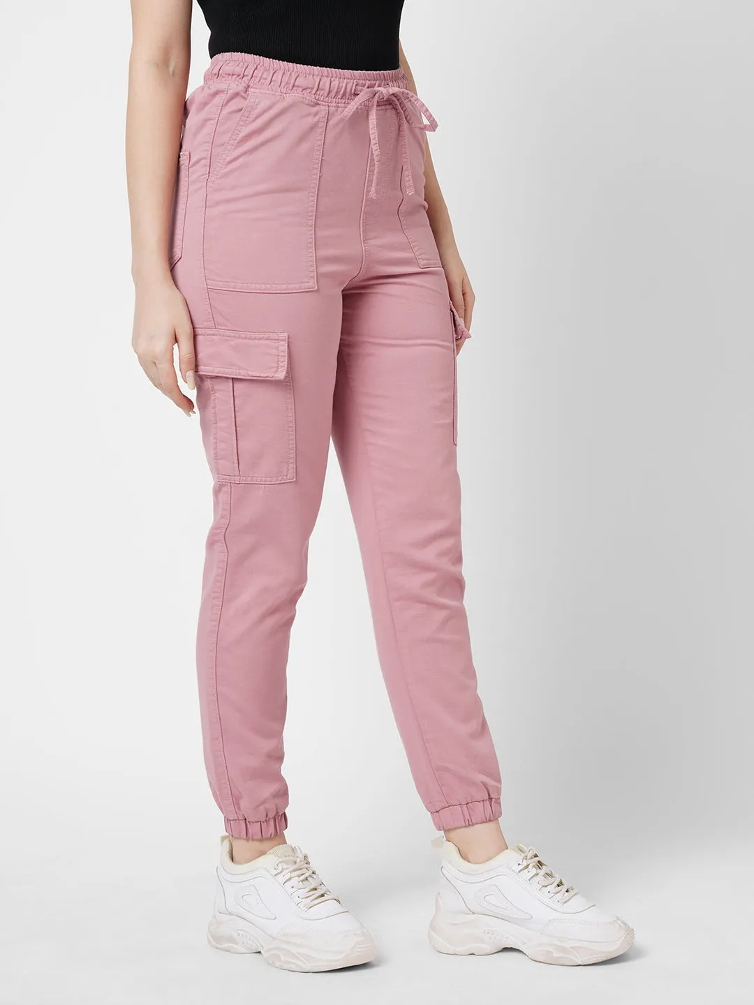 Women Dusty Pink High Rise Denim Jogger