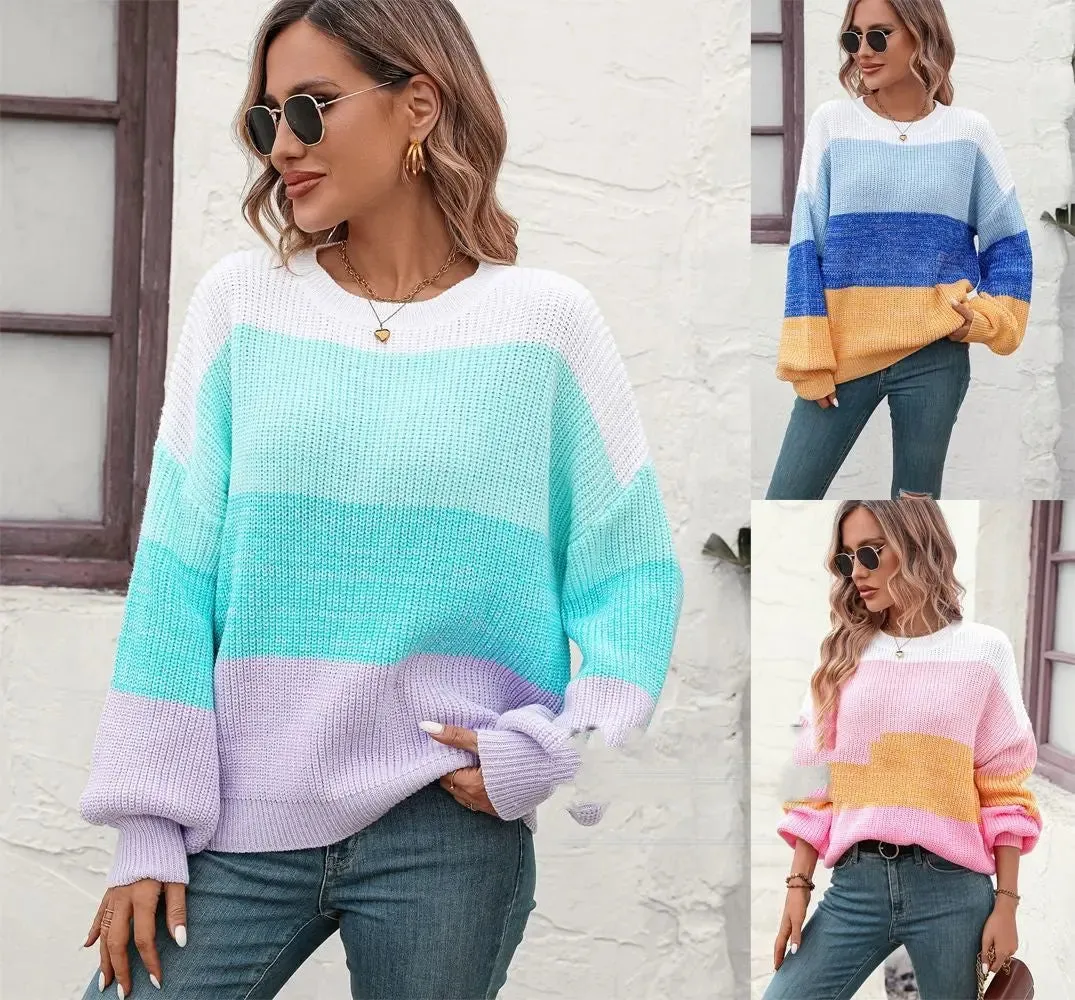 Women's Color-block Crew Neck Sweater