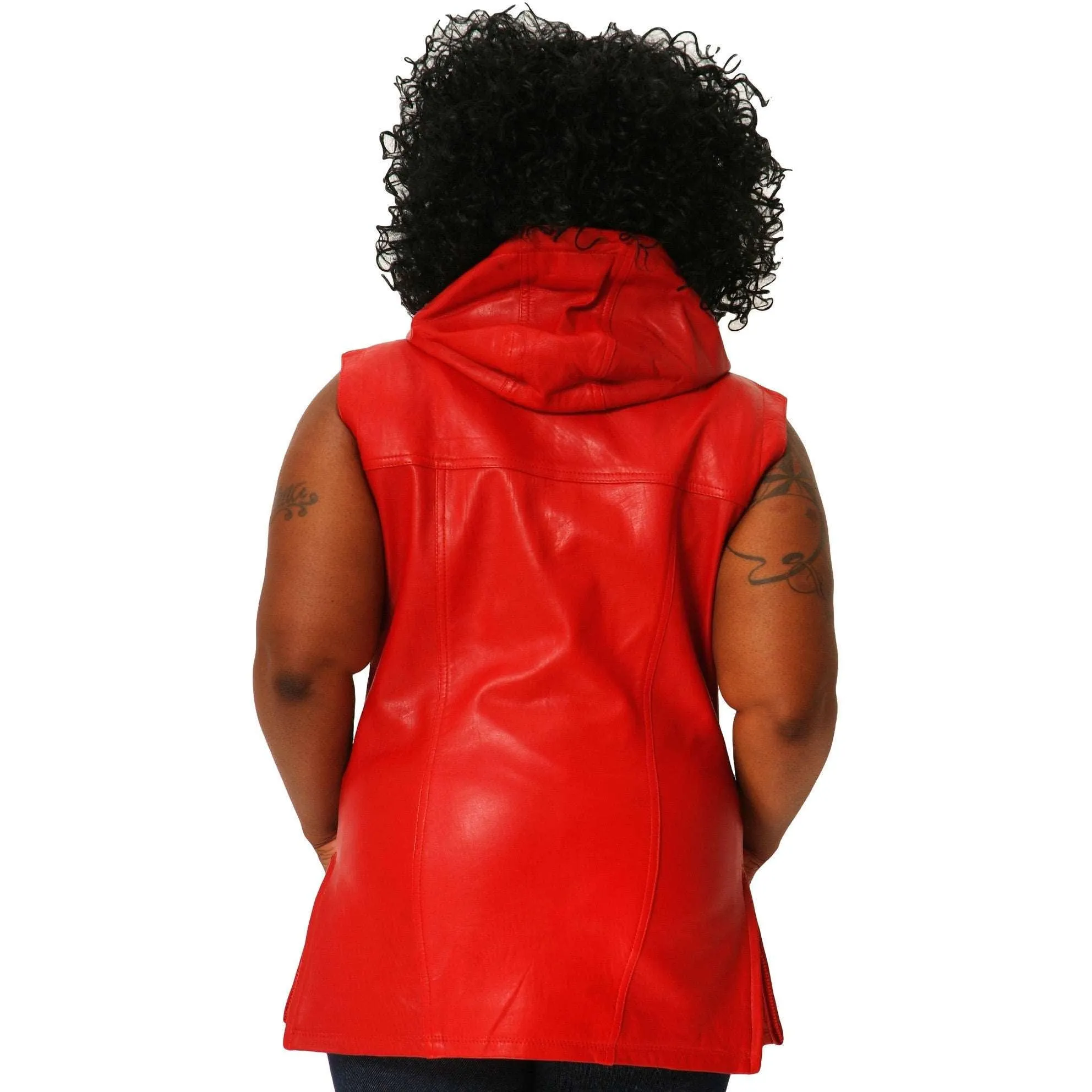 Womens Leather Shirt Red Hoodie Zip up Sleeveless Tee Sheepskin S or M