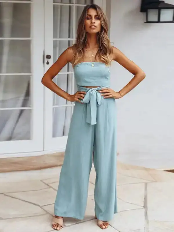 Women’s Strapless Tie-waist Jumpsuit