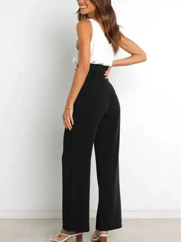 Women’s trousers casual versatile wide leg trousers with belt