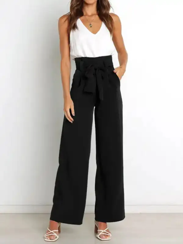 Women’s trousers casual versatile wide leg trousers with belt