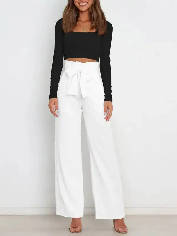 Women’s trousers casual versatile wide leg trousers with belt