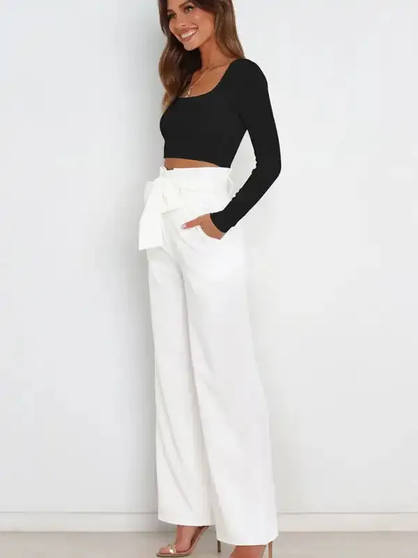 Women’s trousers casual versatile wide leg trousers with belt