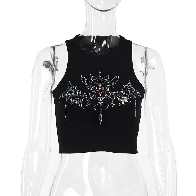 Y2K Vintage Fairy Grunge Rhinestone Graphic Crop Top